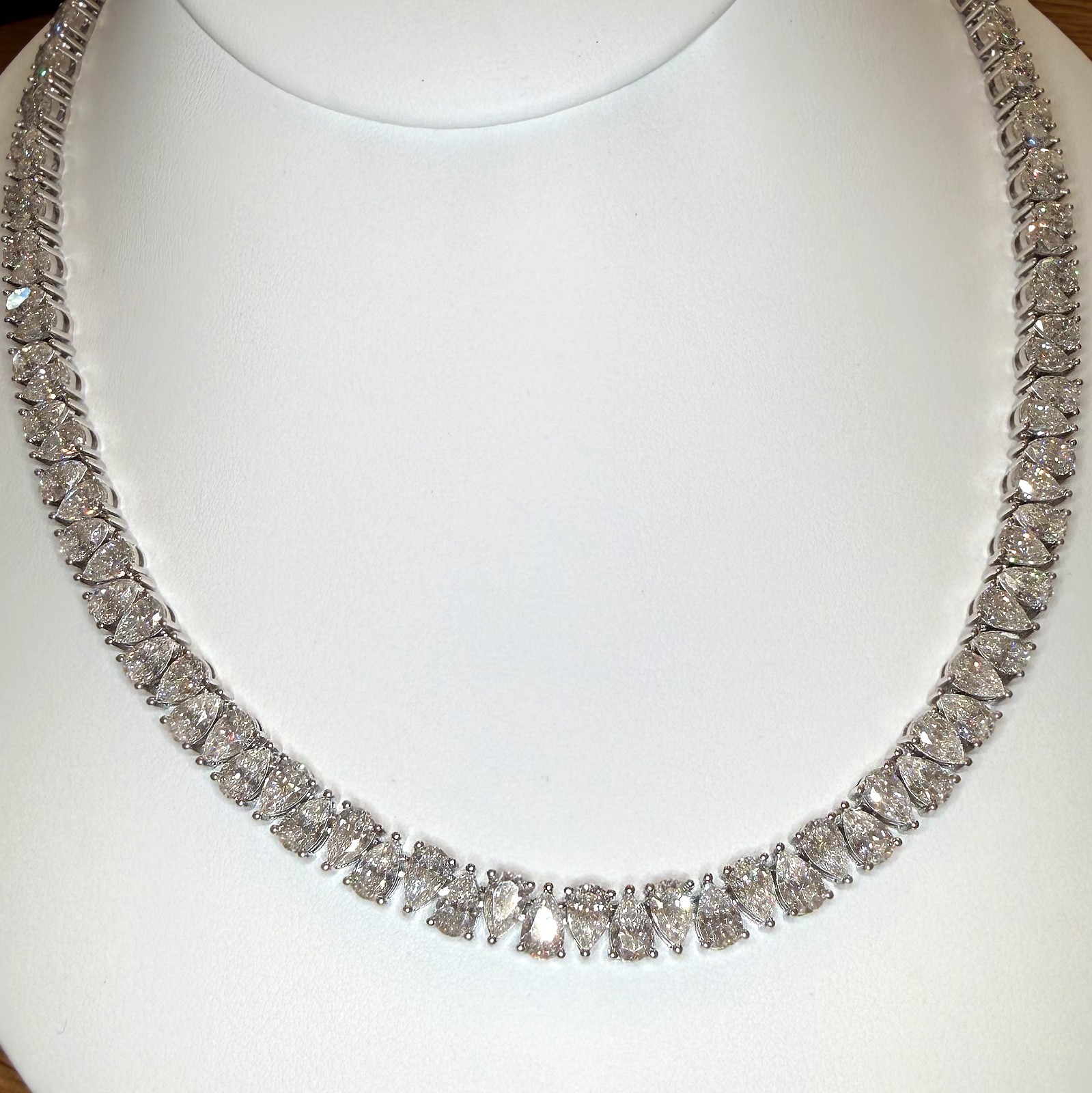 65.5CTW Certified Moissanite Alternating Pear Cut Tennis Chain Real 925 Silver