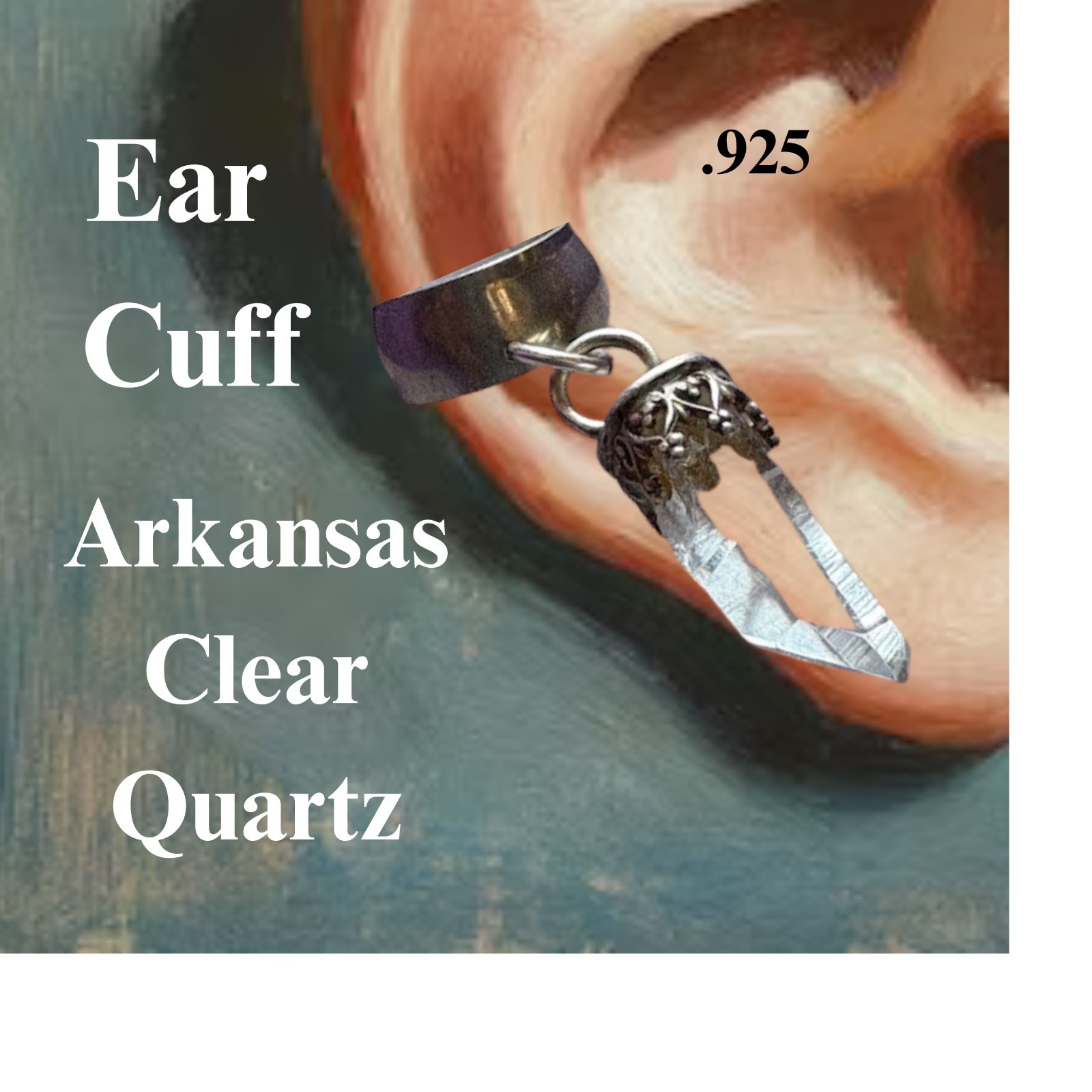 Ear Cuff 925 with Arkansas Clear Quartz Natural Power from Mt. Iada by JKL 616