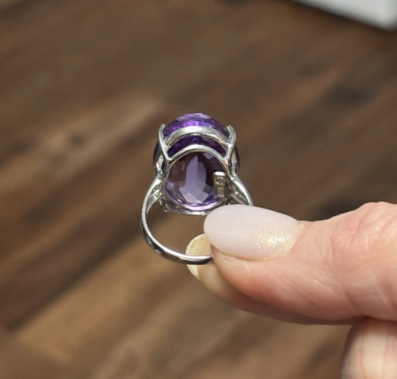 RARE! 30CT Natural Amethyst Reverse setting 925 Sterling Silver Ring Size 9