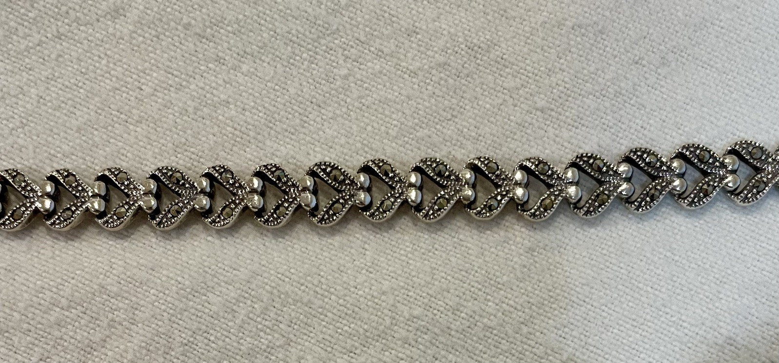 Vintage Marcasite Sterling Silver Sweetheart Heart Statement Bracelet