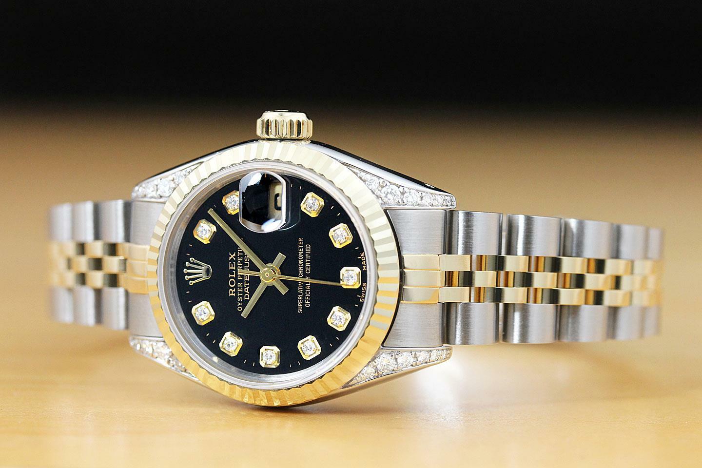 ROLEX LADIES DATEJUST 18K YELLOW GOLD & STEEL QUICKSET WATCH + DIAMOND LUGS