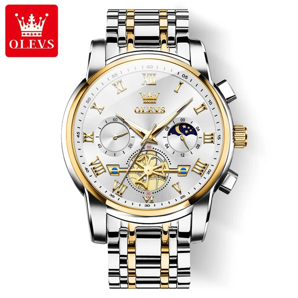 OLEVS 2859 Luxury Stainless Steel Waterproof Quartz Watch for Men Chronograph Lu