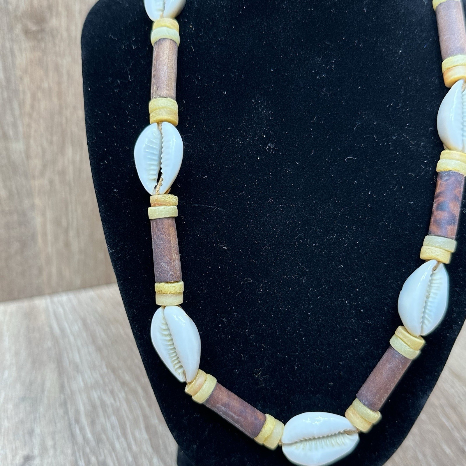 Vintage Cowrie Shell Necklace Boho Beach Jewelry With Brown Beads
