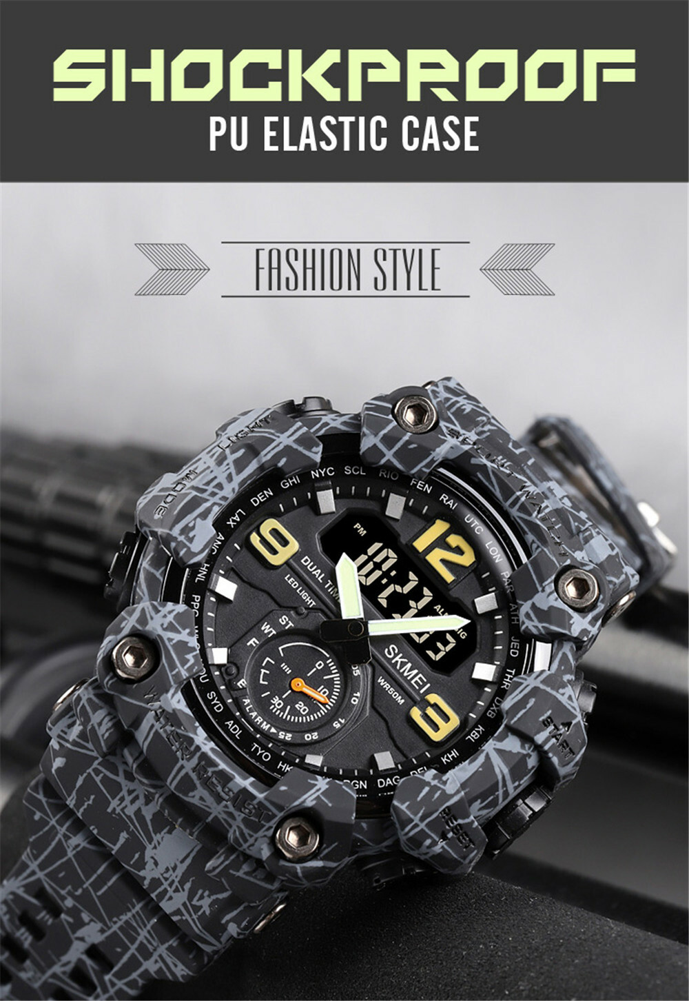 SKMEI Men Watch Shockproof Wristwatch Military Army Green Sport Digital Watches