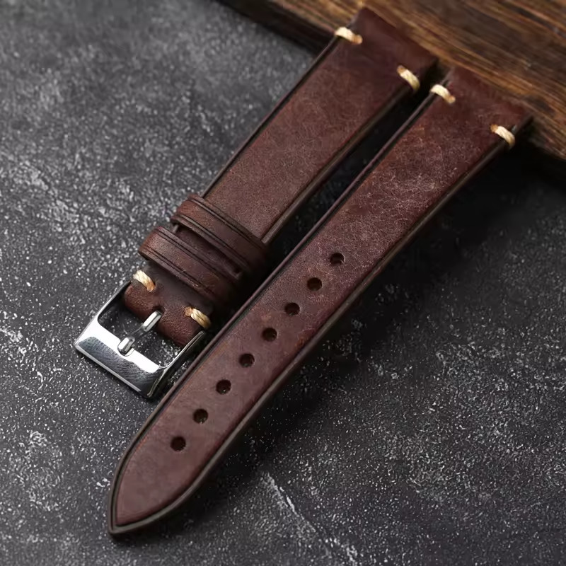 Handmade Italian Pueblo Leather Watch Strap 18-22mm Men’s Vintage Watch Band
