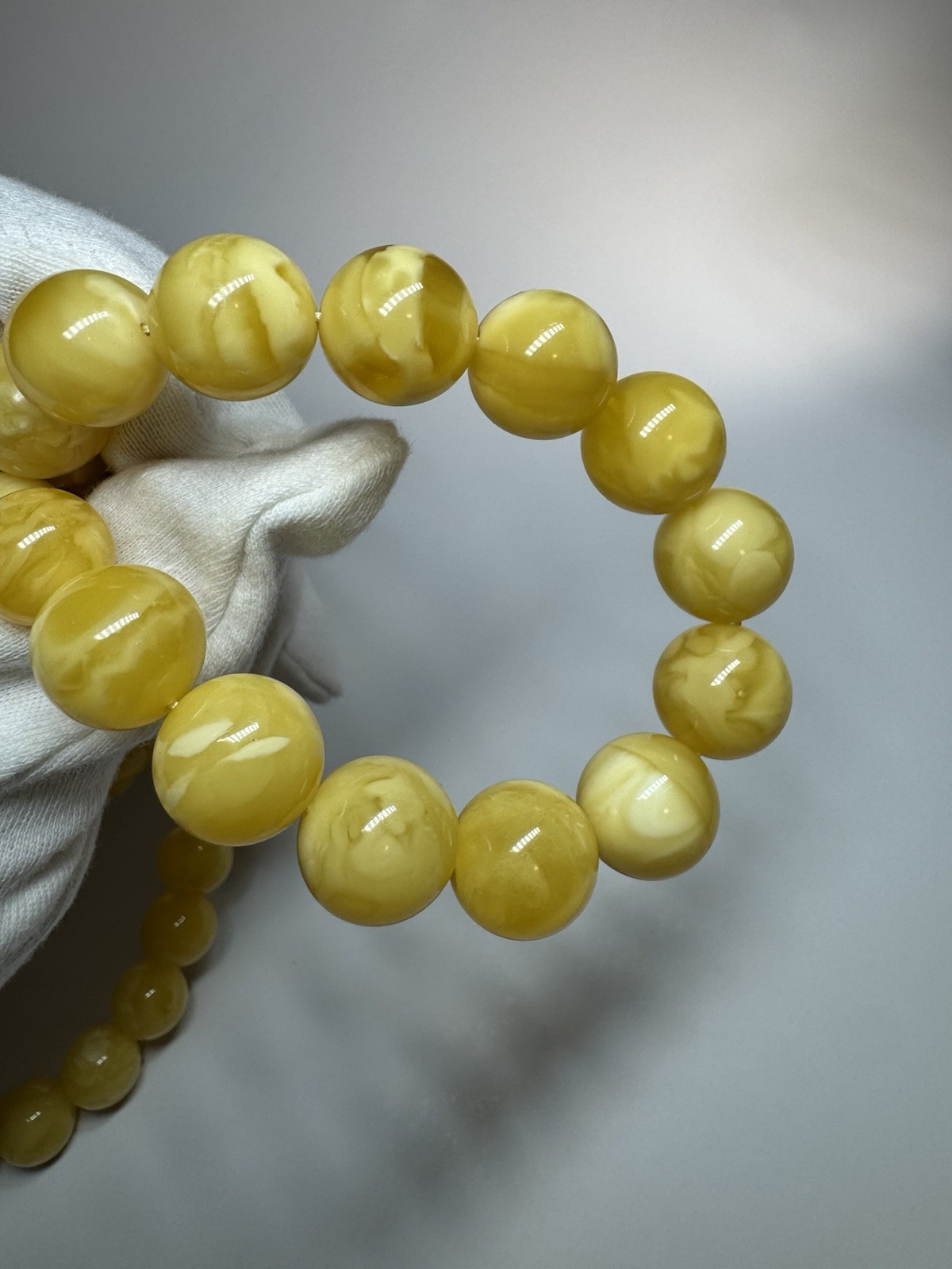 Natural Baltic Amber Butterscotch Necklace Round Beads Creamy61g59cm 14.9-13.2mm