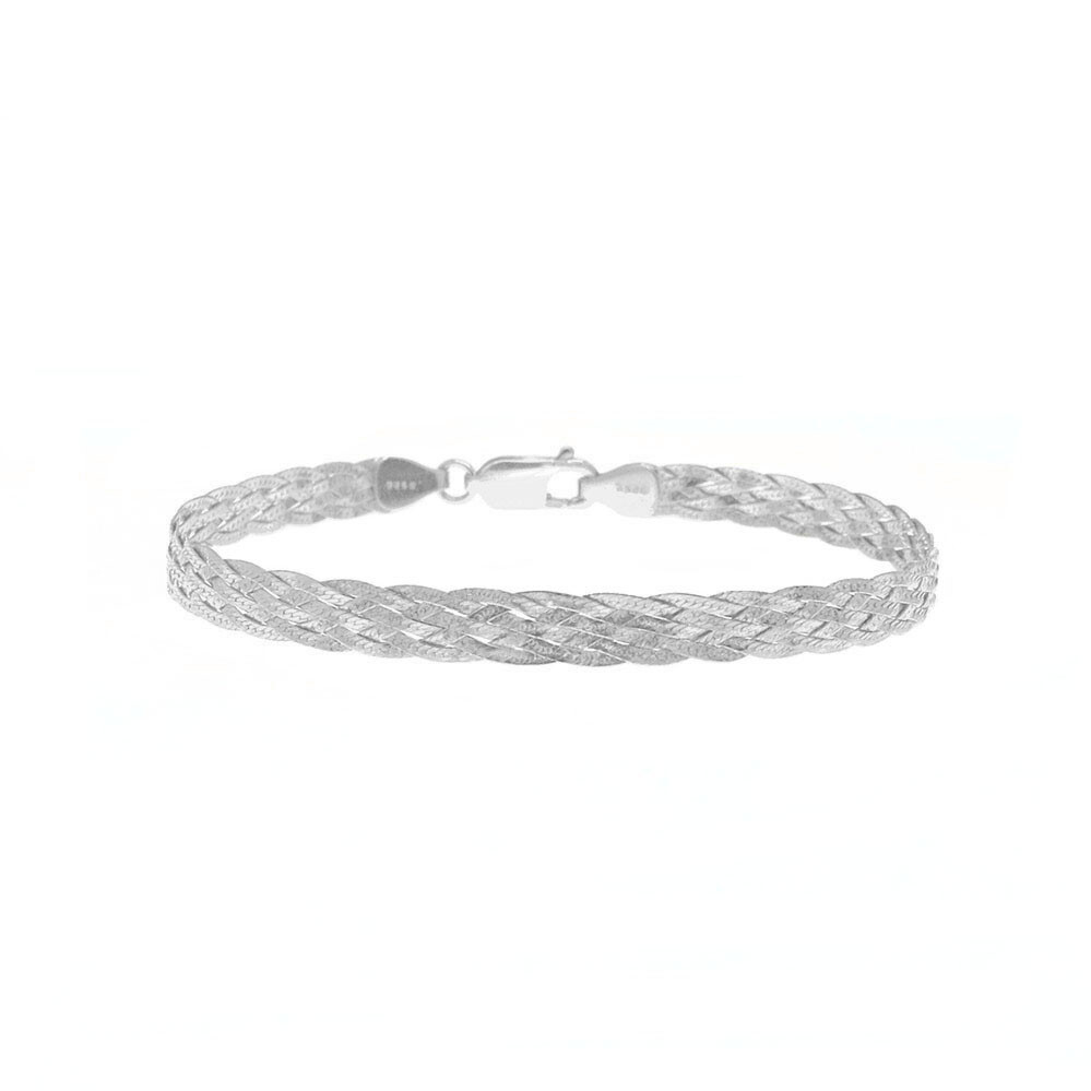 925 Sterling Silver 9MM Braided Herringbone Chain Bracelet 7.5″ Inch – 3 Colors