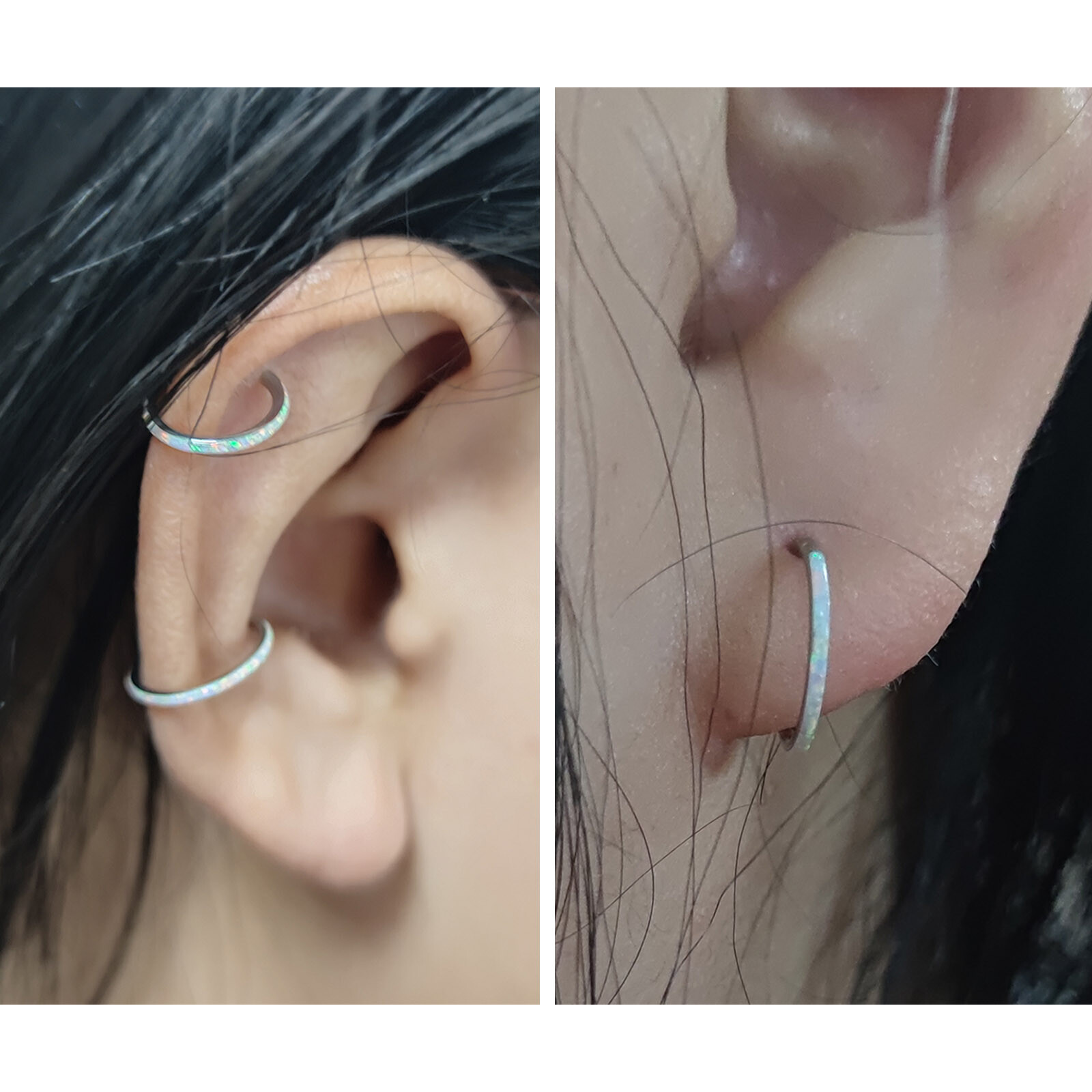1PC 16G Nose Ring Opal Segment Hinged Septum Clicker Steel Daith Hoop Piercing