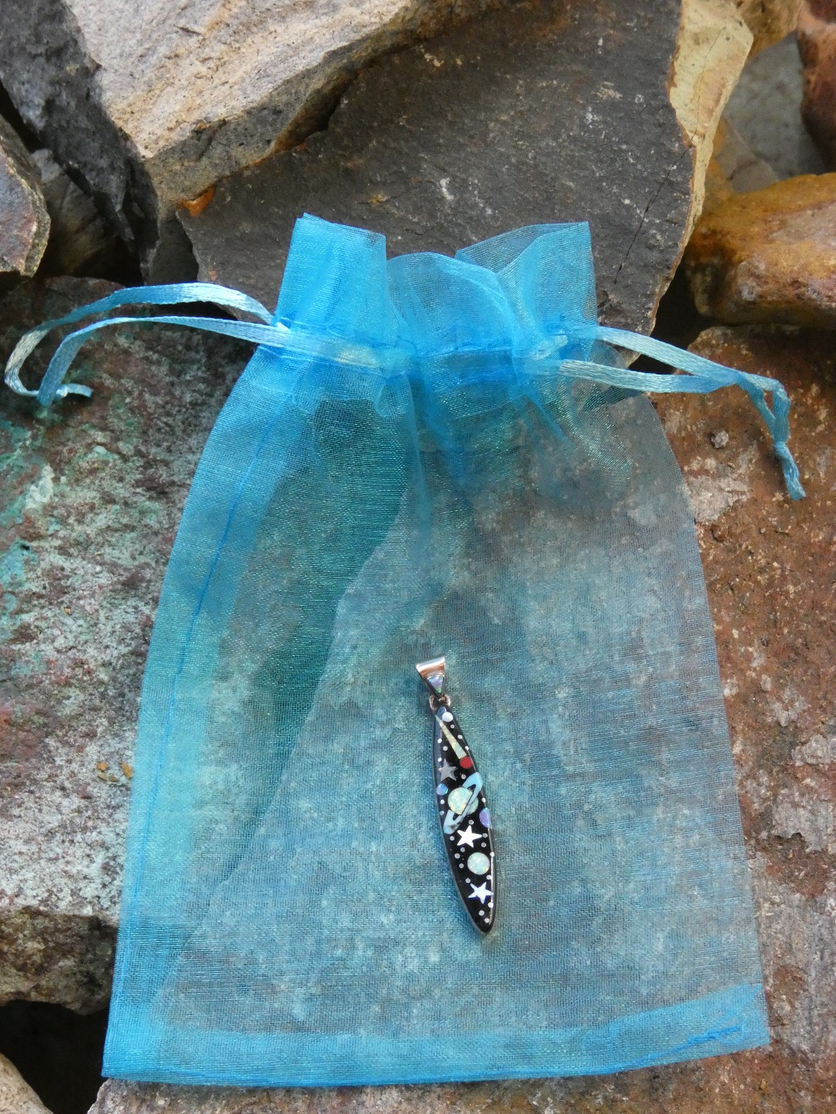 Galaxy Night Sky Starry Night Micro Inlay Gemstone COPPER Pendant Gift Bag BD79