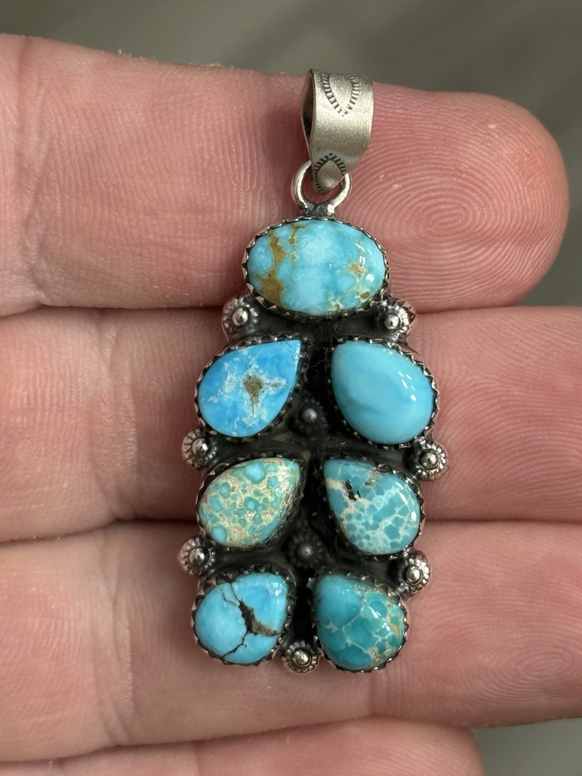 STERLING SILVER SIERRA BELLA WHITE WATER MIX TURQUOISE BAR CLUSTER PENDANT .925