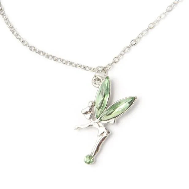 Children’s Girls Kids 17″ Silver Chain Necklace With Flying Fairy Color Pendant