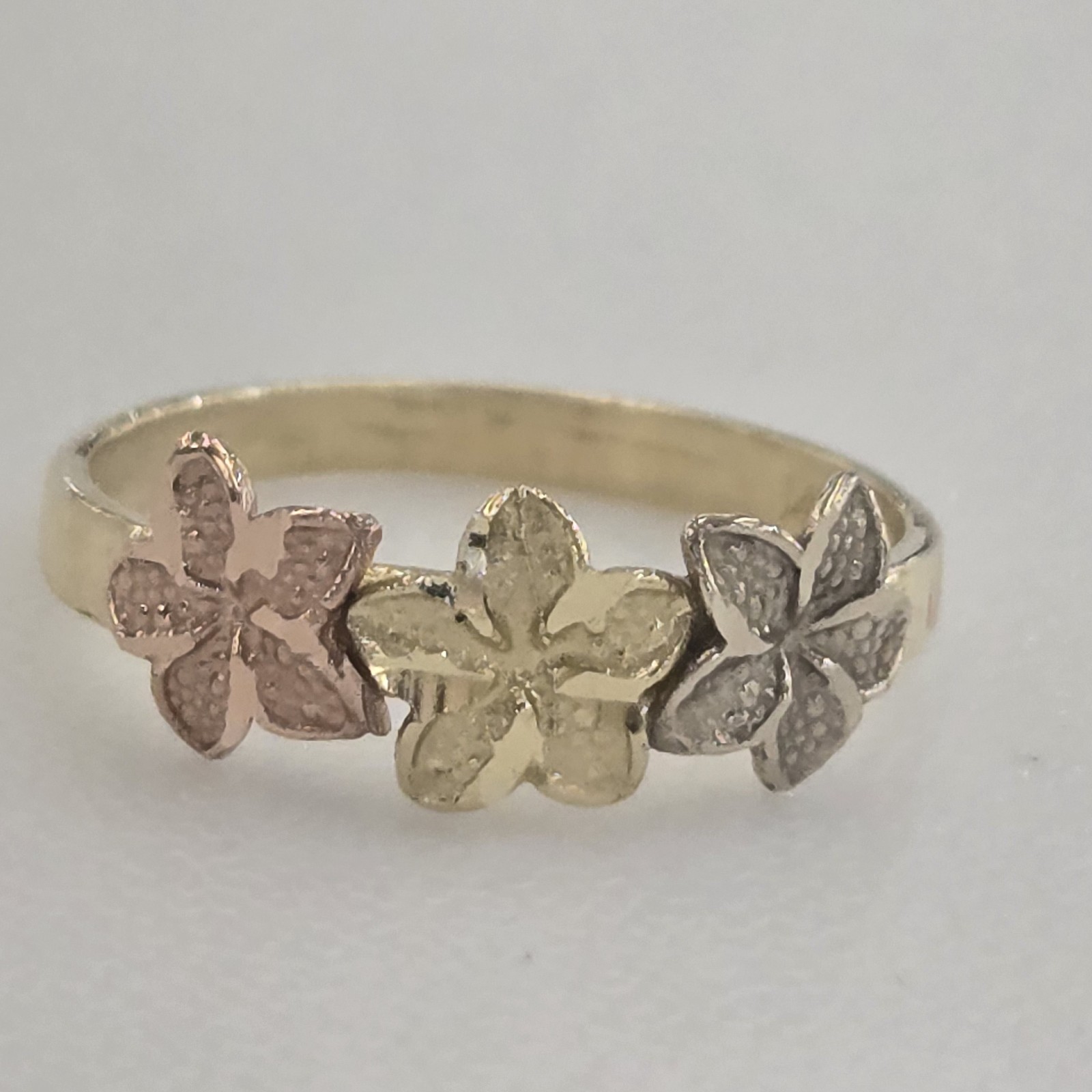 Solid 14k rose yellow White Gold flower Hibiscus ring