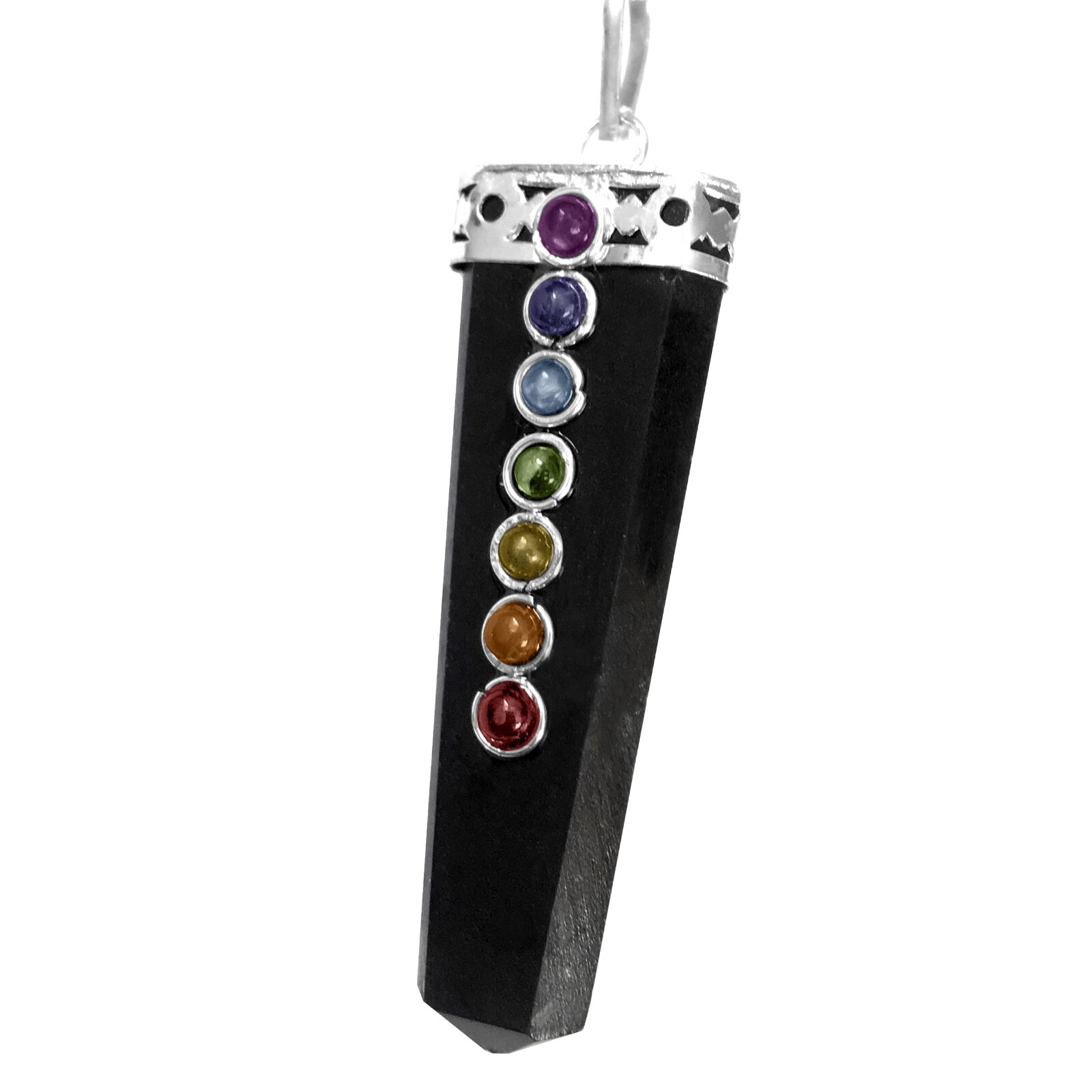 Obsidian 7 Chakra Pendant Silver Crystal Gemstone Necklace Reiki Healing CHARGED