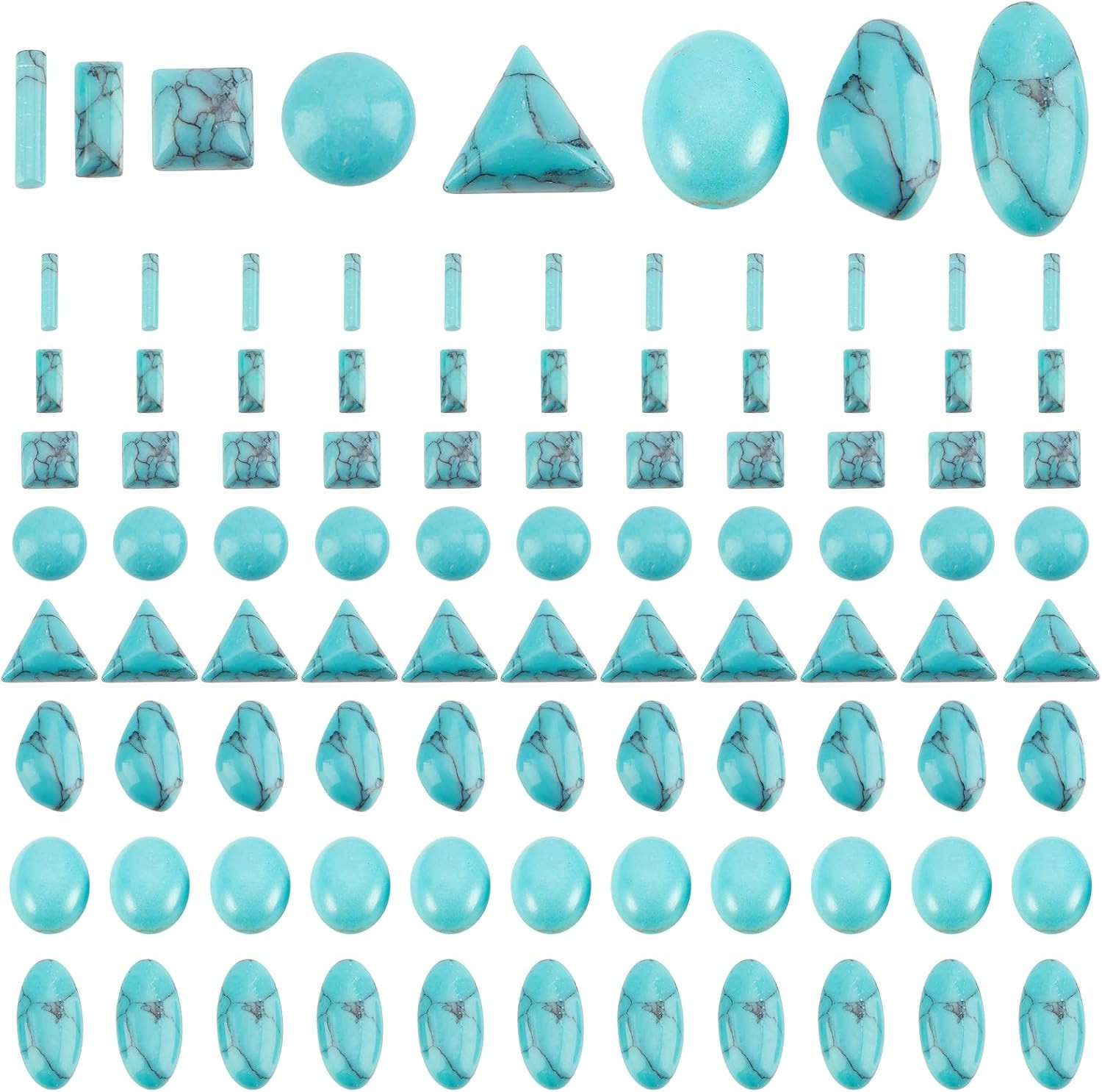 96Pcs Stone Cabochons, 8 Shapes Blue Texture Gemstone Tiles Column Square Bead H