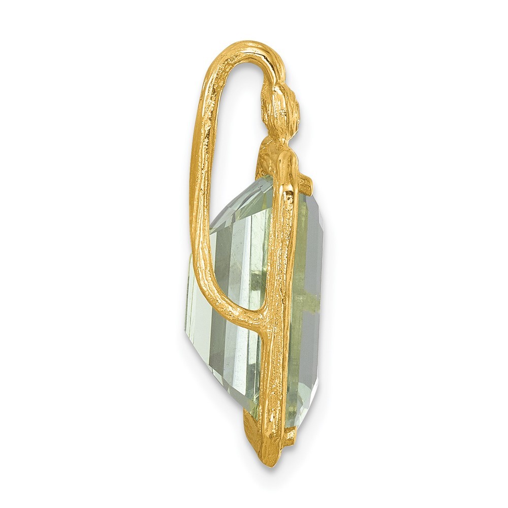 14K Yellow Gold Polished and Textured Diamond and Green Quartz Pendant 3.14g