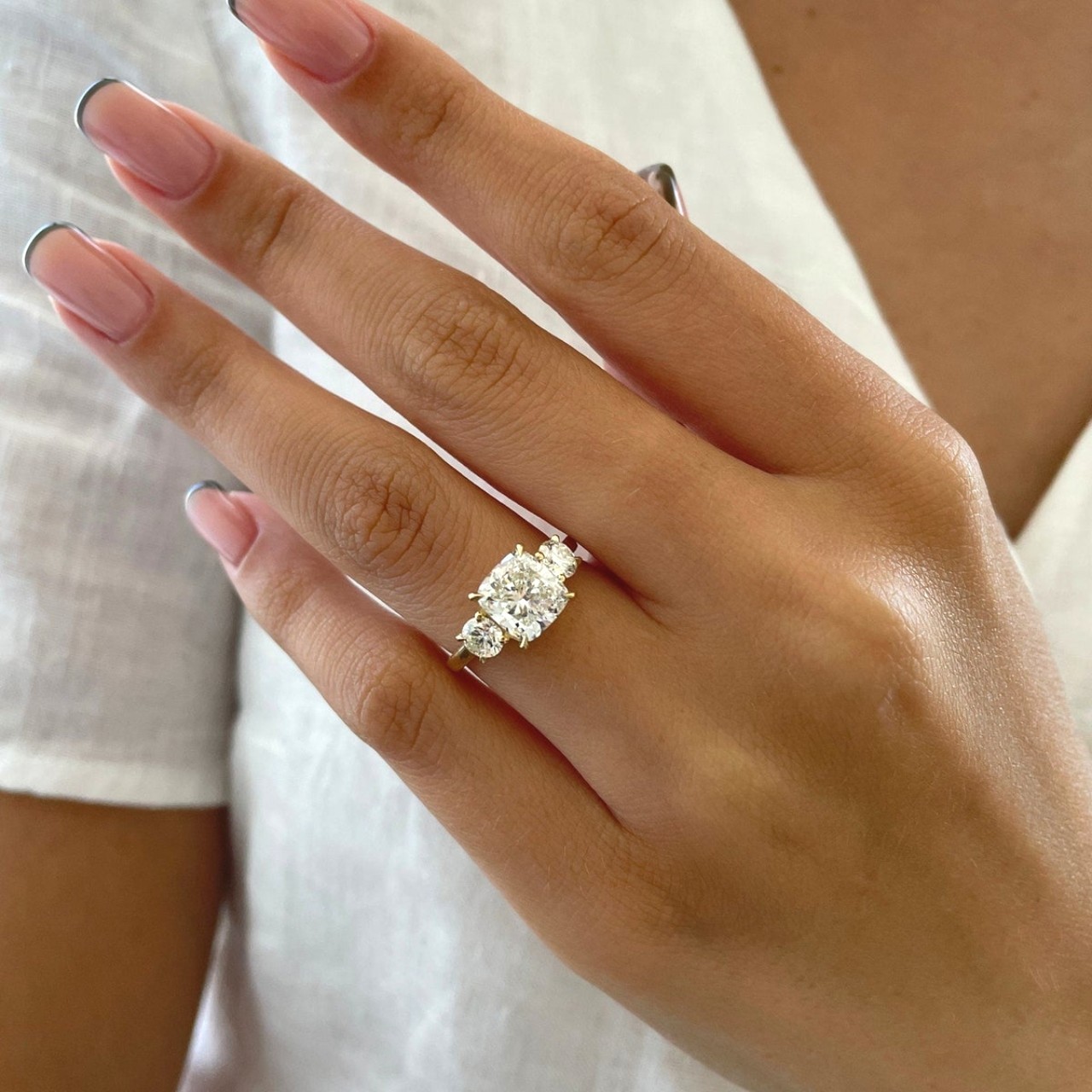 4 CT Radiant Cut Moissanite 3 Stone Engagement Ring Pear Sides Pave Band 925 Sil