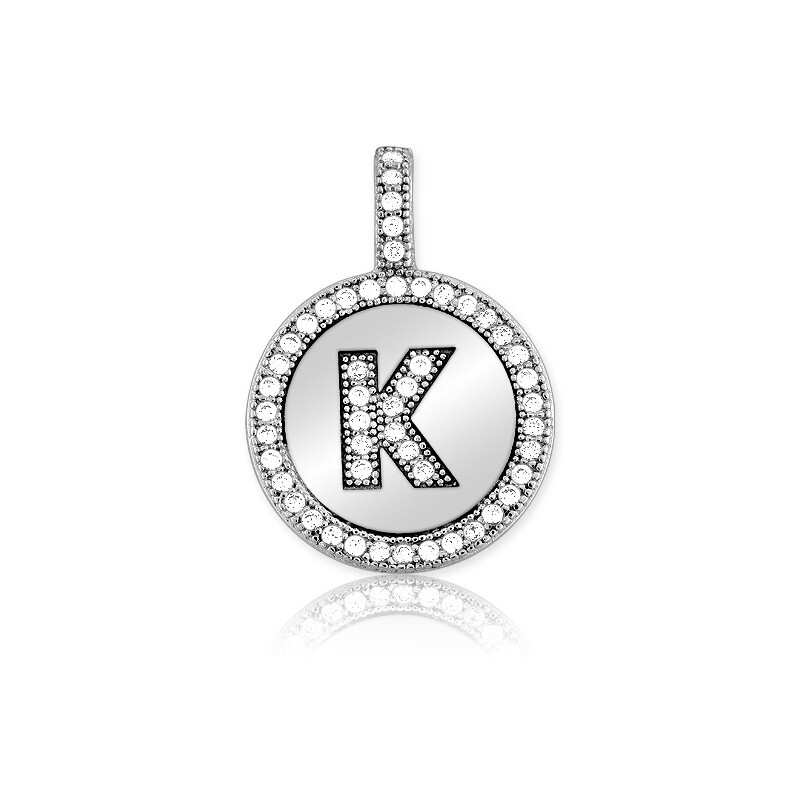 Sterling Silver Micro Pave Circle “K” Pendant with Chain