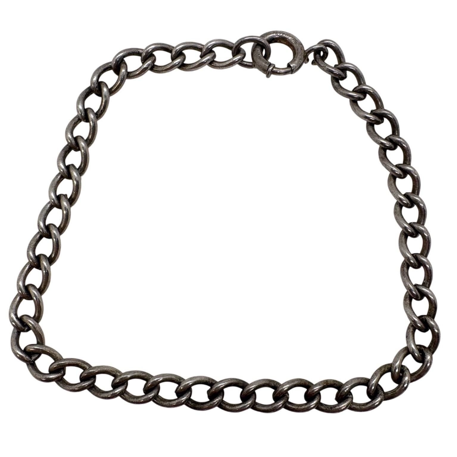 Vintage Sterling Silver Curb Link Charm Bracelet 7 Inch 7.89g Spring Ring Clasp