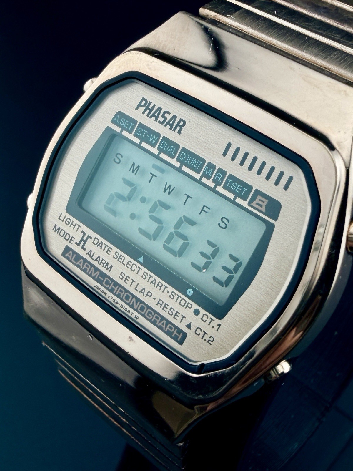 Working PHASAR Y759-5150 A2 P-A1 34MM Alarm Chrono Digital Men’s Sears Watch O0