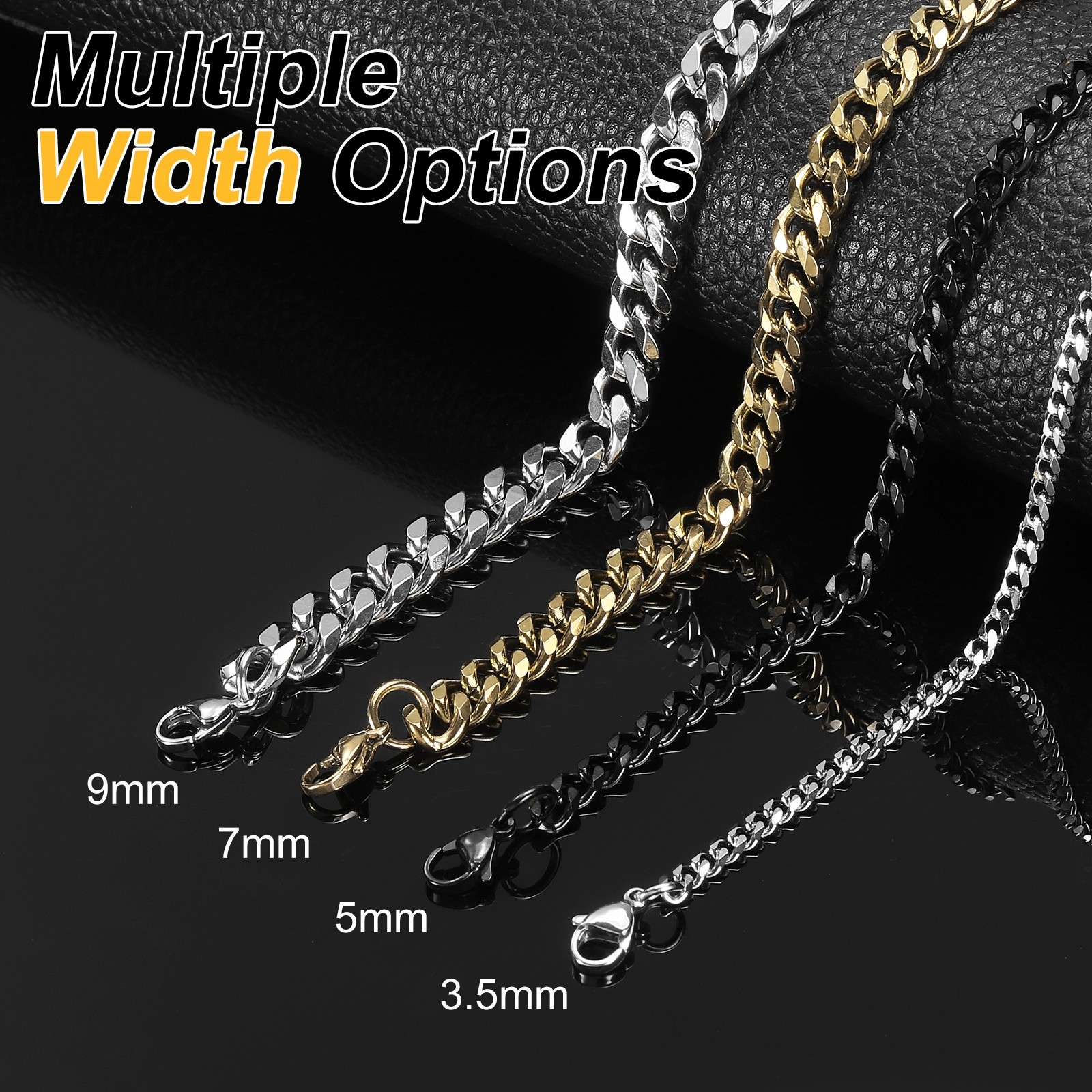 Mens Chains Necklaces 3.5mm 24 Inch Long Stainless Steel Chain Necklace, Black