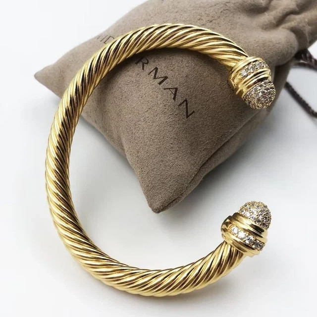 David Yurman7mm Cable Cuff w/ Diamonds & 18K Gold bracelet