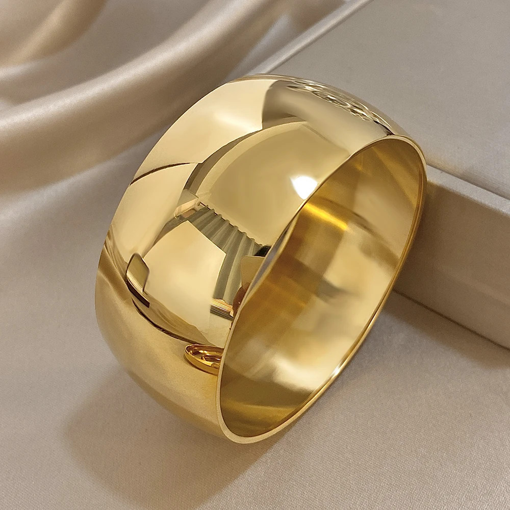 Glossy Gold Plated Stainless Steel Bracelet for Women Men Fashion 10 15 30mm.
