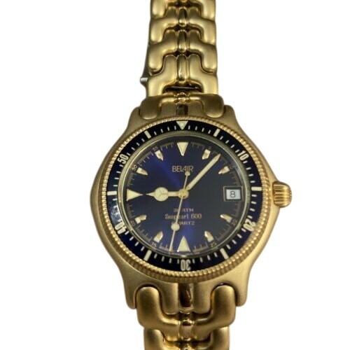 Belair Seapearl 600 Quartz Diver Watch Blue Dial Gold Tone 20 ATM 200m Water Res