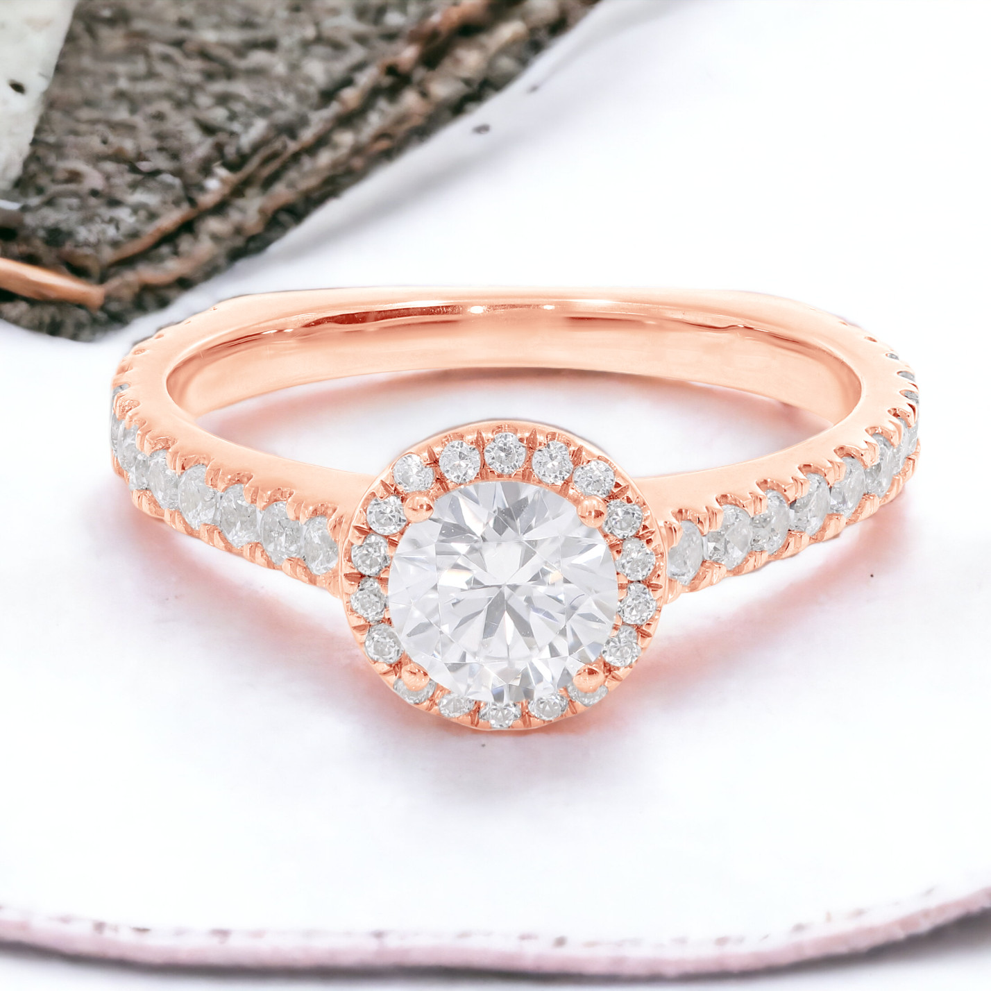 1.25 Carat Round Cut Moissanite Halo Engagement Ring in 925 Silver for Women