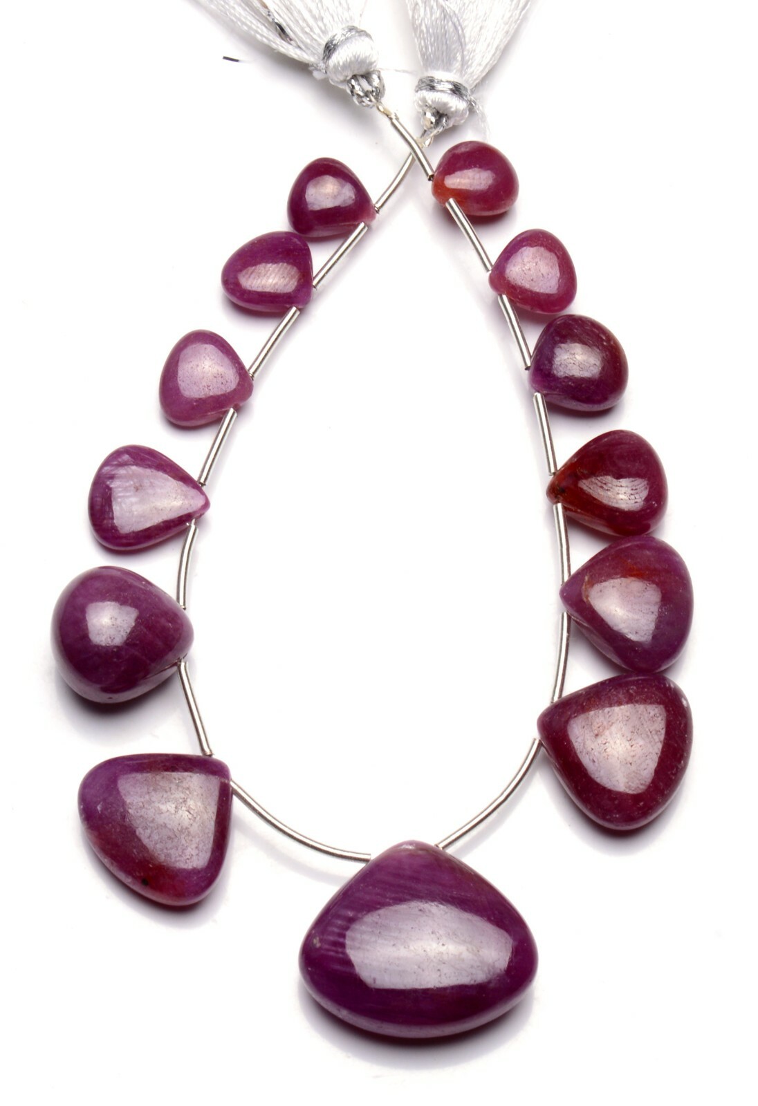 Natural Gem Myanmar Ruby 8 to 21MM Size Smooth Heart Shape Briolette Beads 7.5″