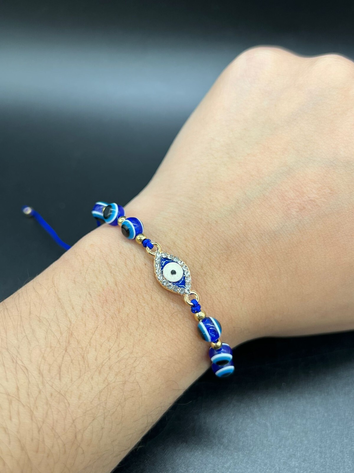 Evil Eye Many Colors Bead Gold Tone Adjustable Bracelet