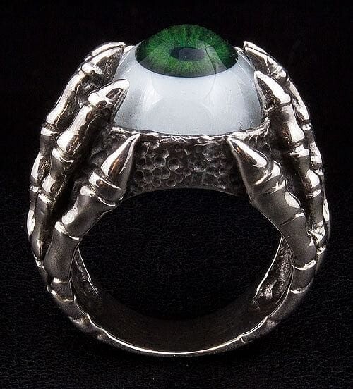 Sterling Silver Gothic Green Eye Ring