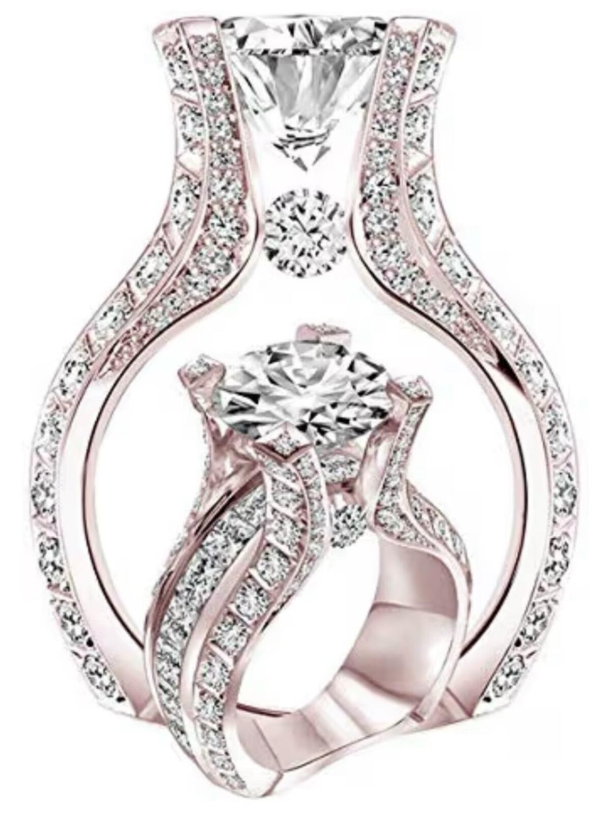 Women 18K Rose Gold Filled White Sapphire Diamond Wedding Engagement Ring Sz 8
