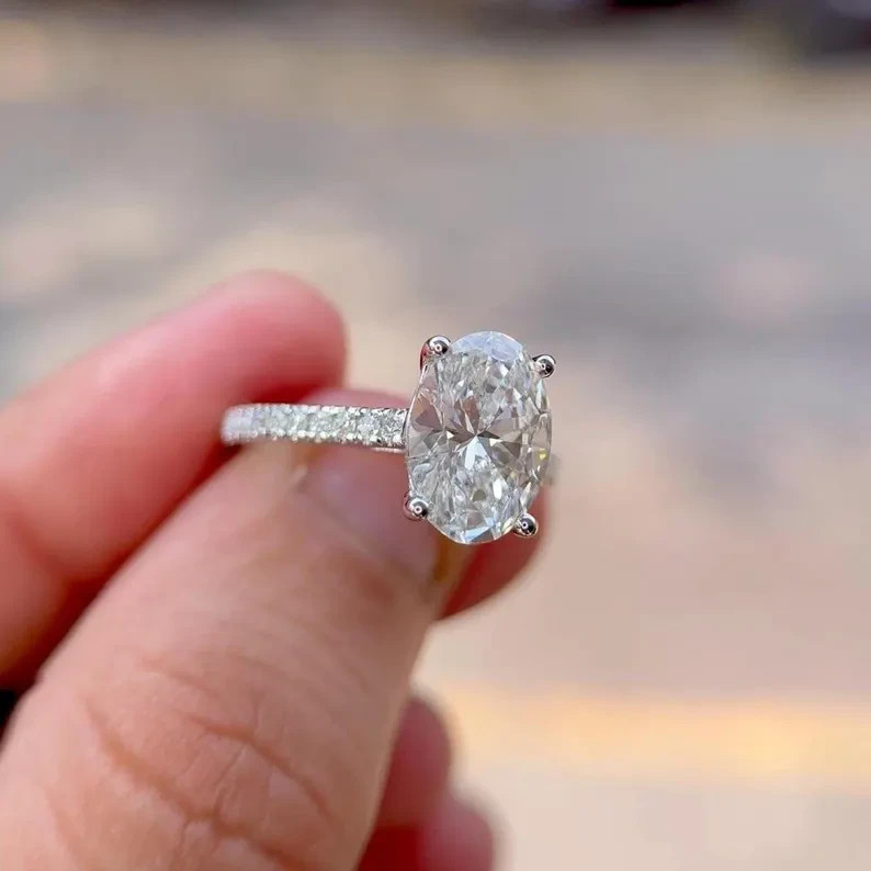 2.50Ct Oval Lab Grown Diamond cathedral Setting Engagement Ring 14K White Gold