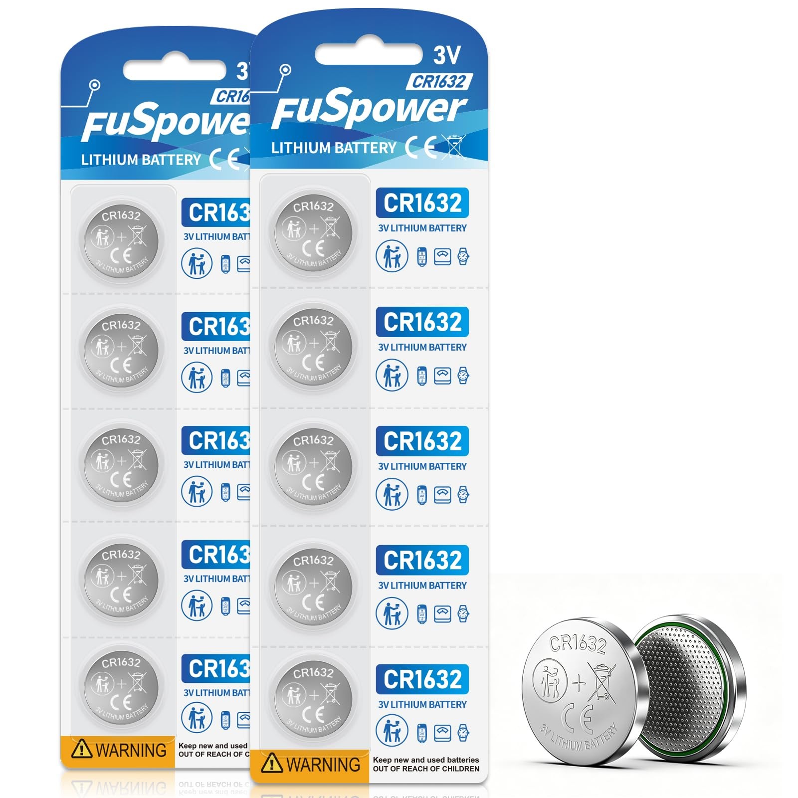 Fuspower CR1632 Battery for Car Key: 3V Lithium Batteries 10 Pack – 1632…