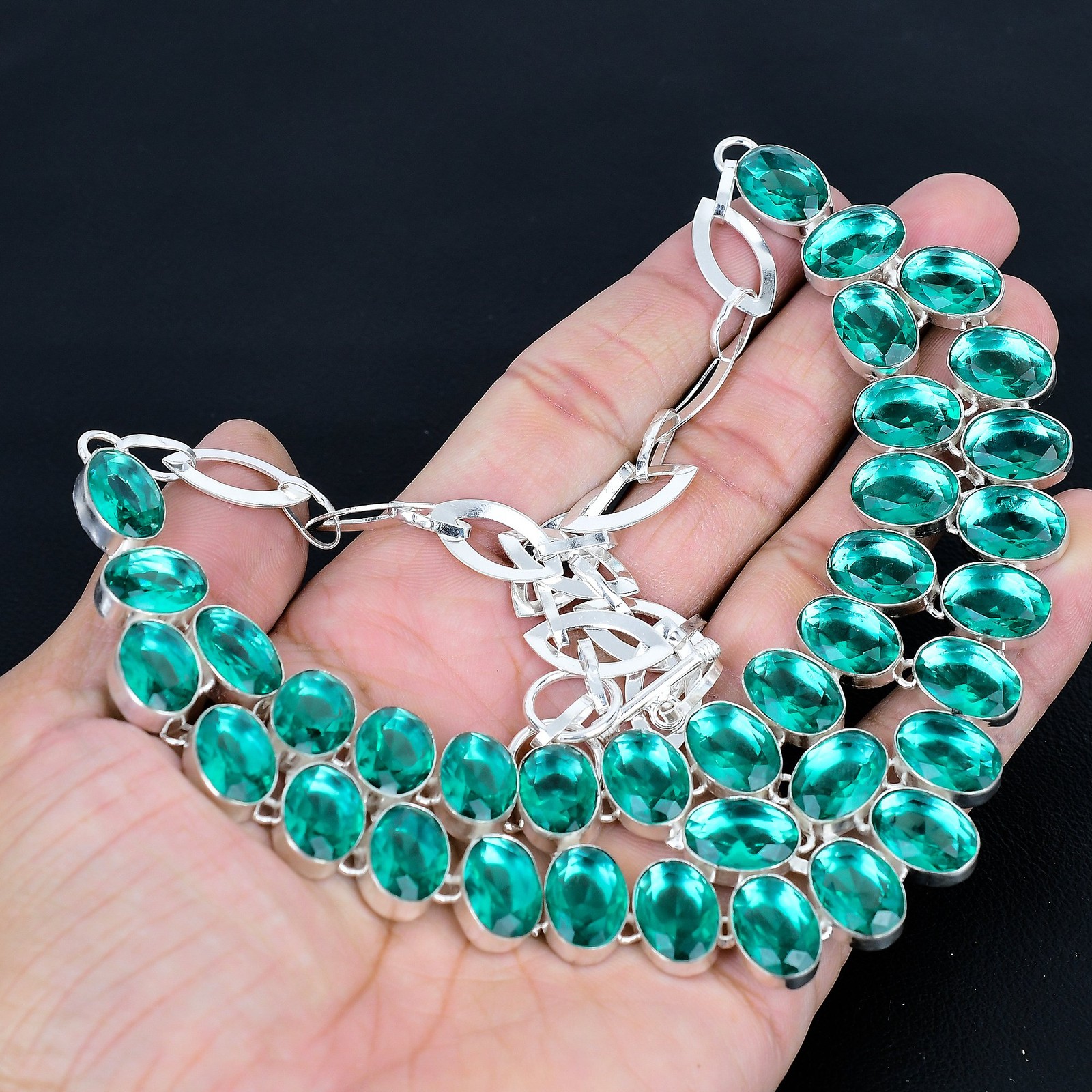 Apatite Quartz 925 Sterling Silver Oval Gemstone Jewelry Necklace 18″ AAB 1513