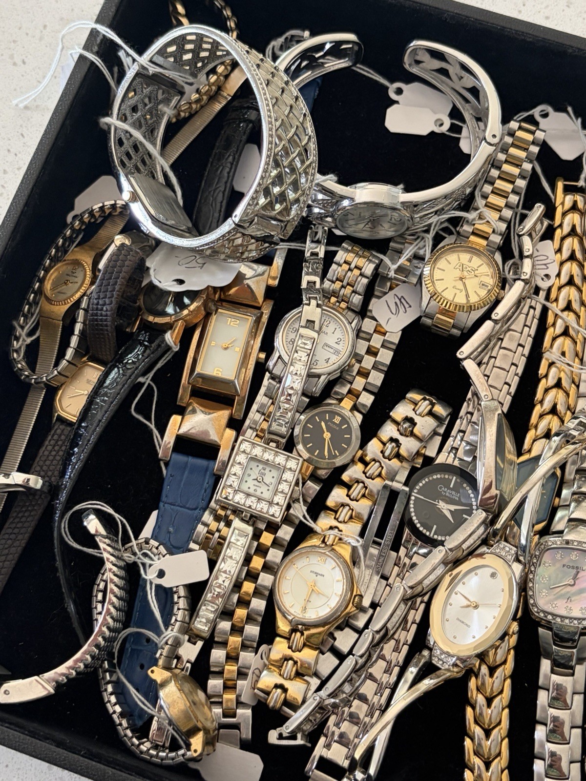 HUGE vintage Watch Lot, Gold Silver Seiko Fossil Pulsar etc Ladies