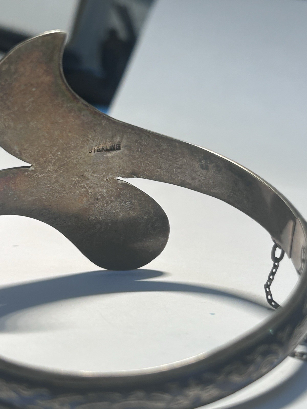 Sterling Vintage Engraved Cuff Bracelet 925 Silver Push Lock