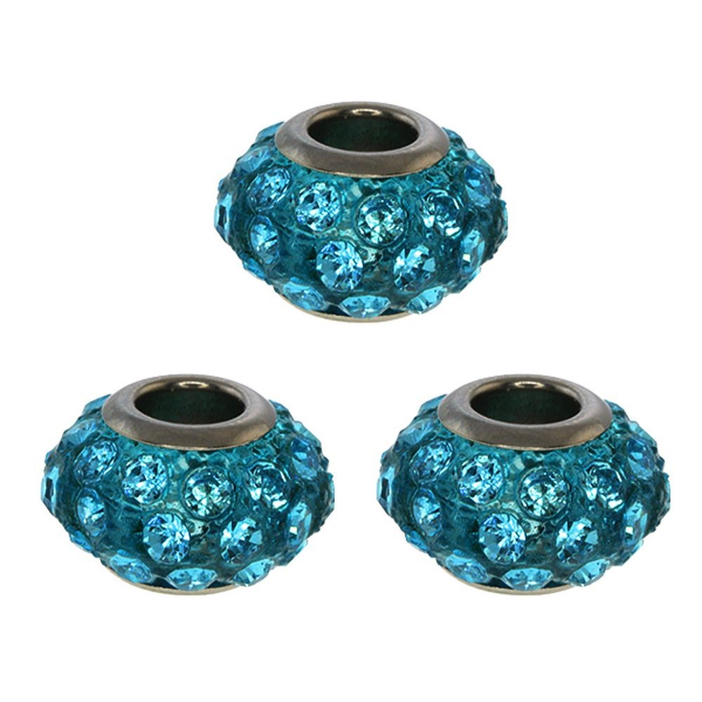 Set of Three 14mm Dark Sky Blue Pave Crystal Ball Fits with Beads and Charms