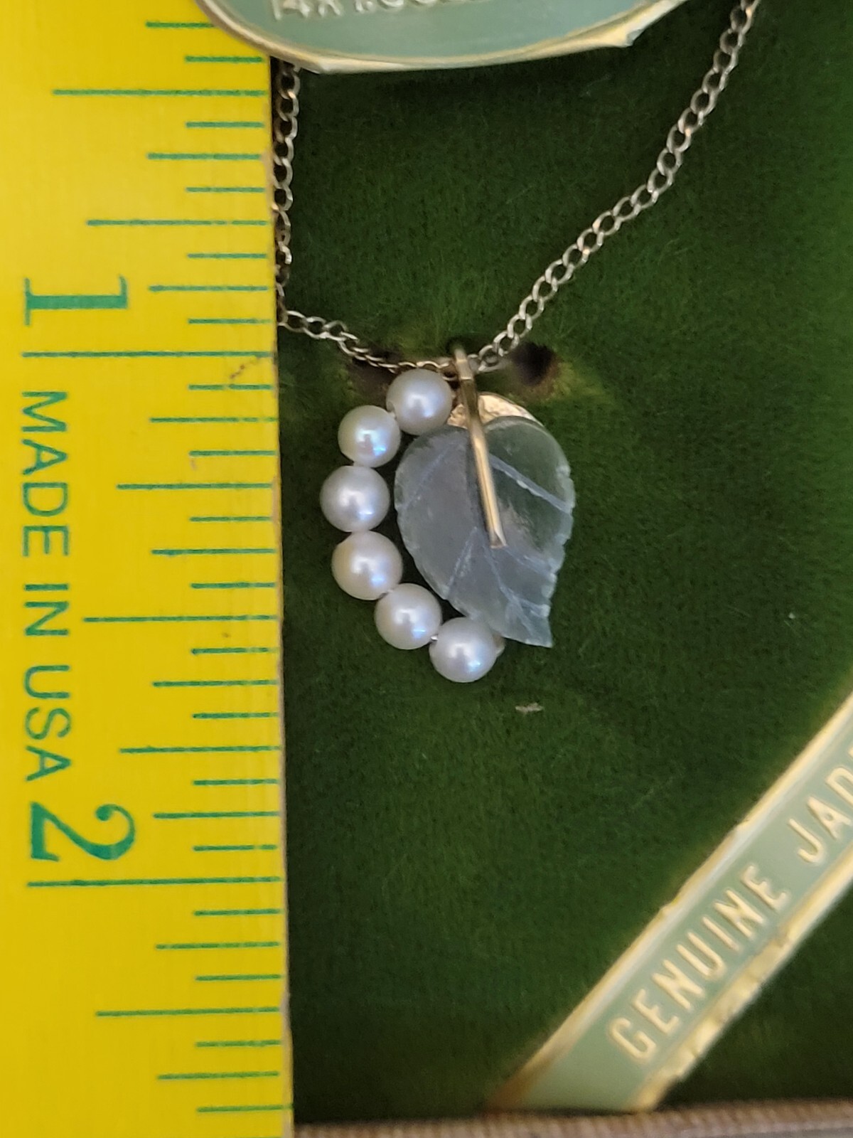 Vintage Wells 14kt Gf Jade Heart 16 Inch Necklace In Original Box 40s