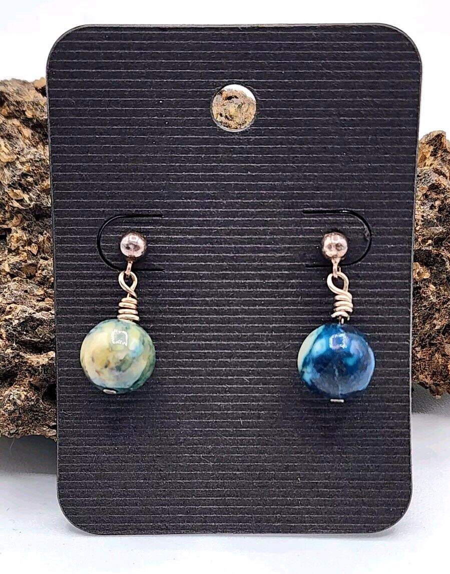 Blue Dyed Jasper Drop Earrings Stone Artisan Crafted Boho Beach Western Handmade