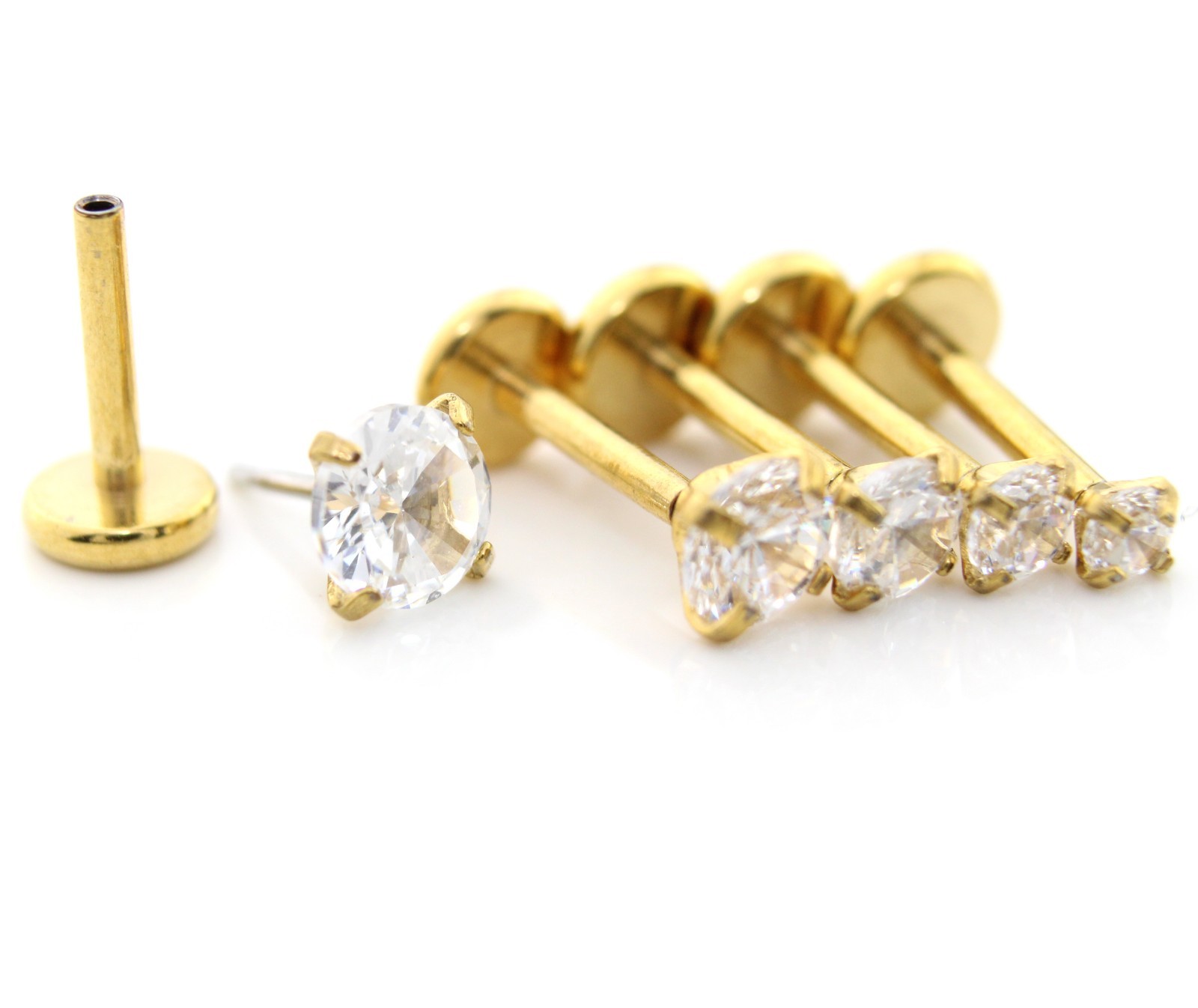 Gold PVD Threadless Flat Back Stud Earring-Cartilage Nose Ring-Tragus Piercing