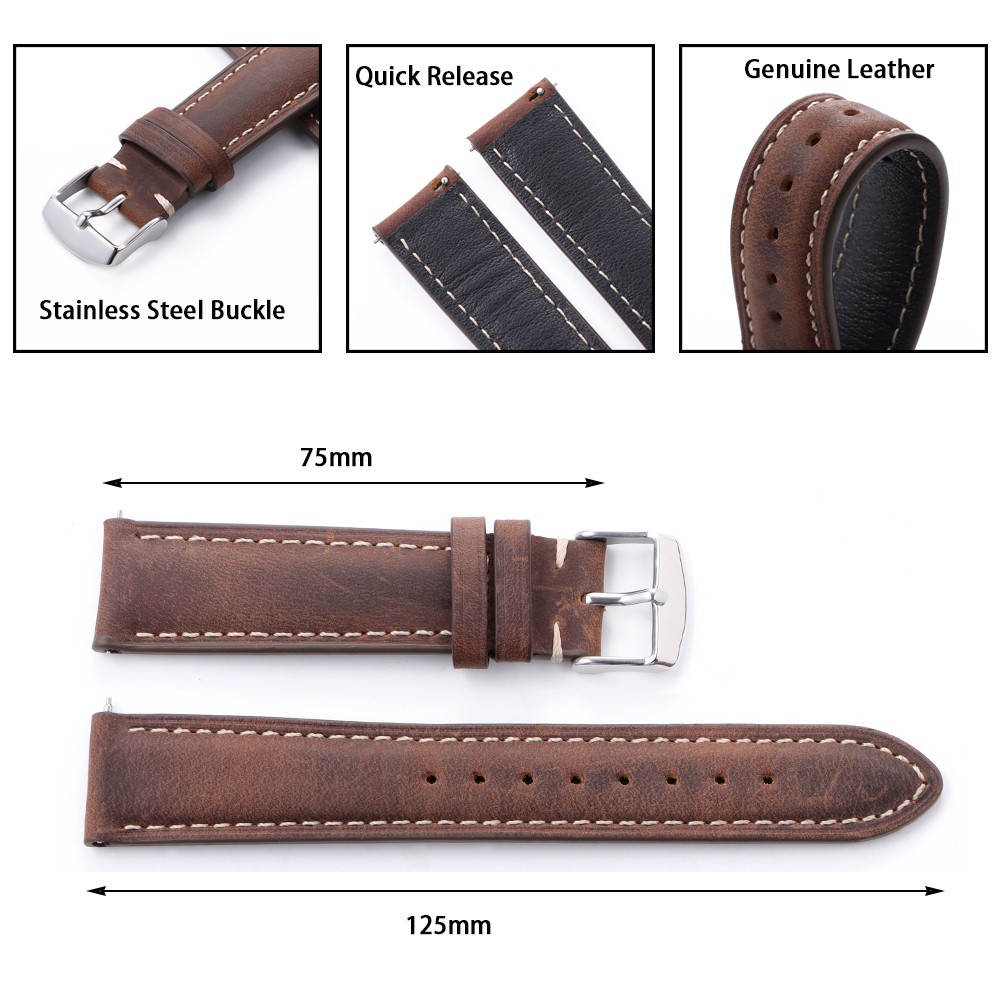 14mm 16mm 18mm 20mm 22mm 24mm Vintage Cowhide Watch Band for Seiko Quick Release