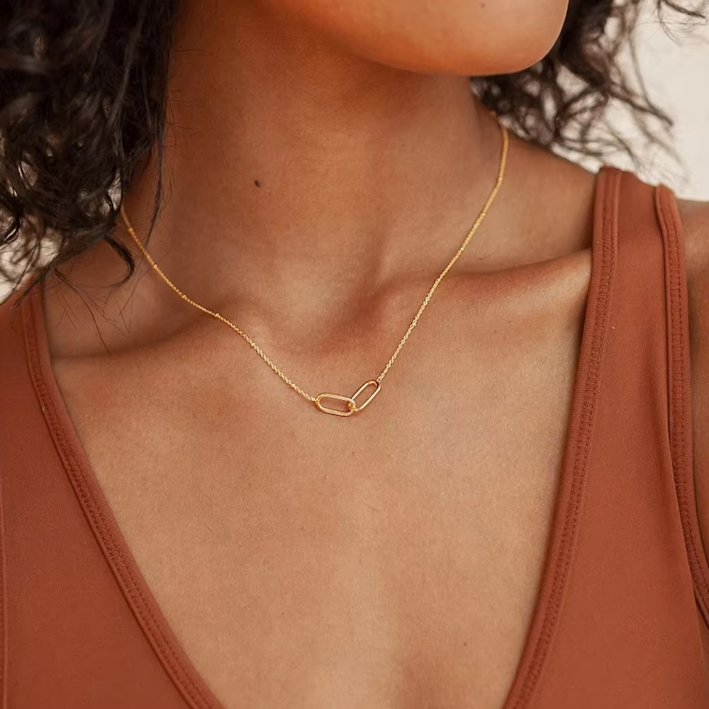 Stainless Steel Infinity Paperclip Link Pendant Necklace Geometric Women Jewelry