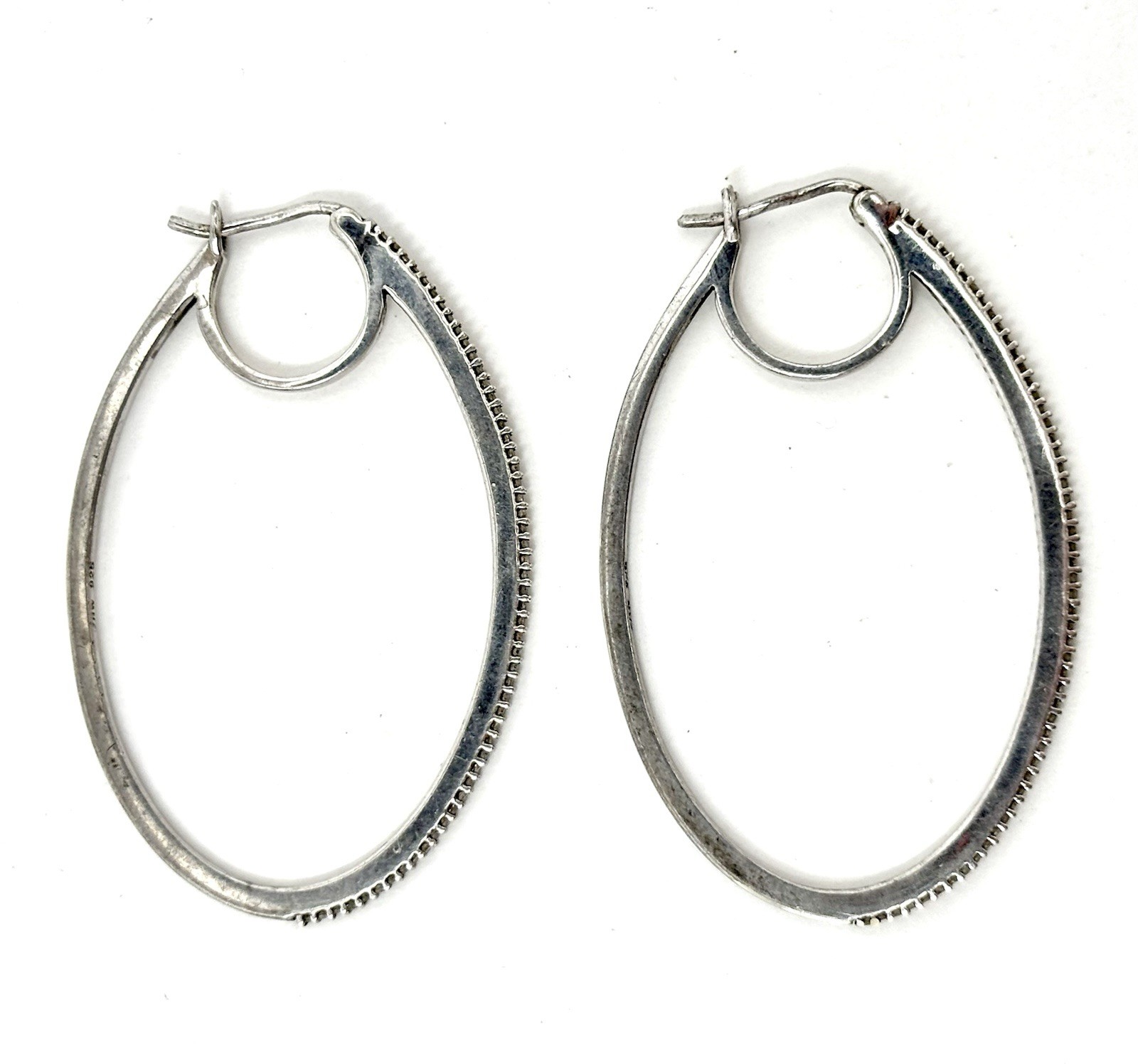 Large Sterling Silver Hoop Earrings w/ Diamond Accents Melee Zales Classic Style