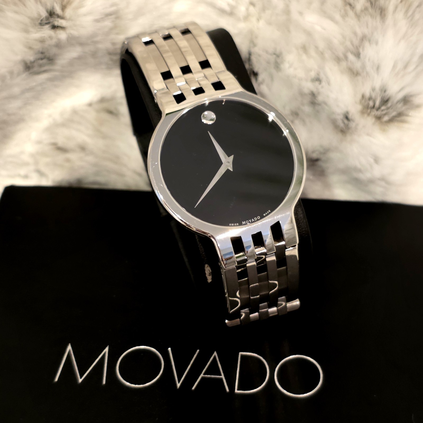 Movado Swiss Made Stainless Steel Black Dial Sapphire Crystal Men Women Watch