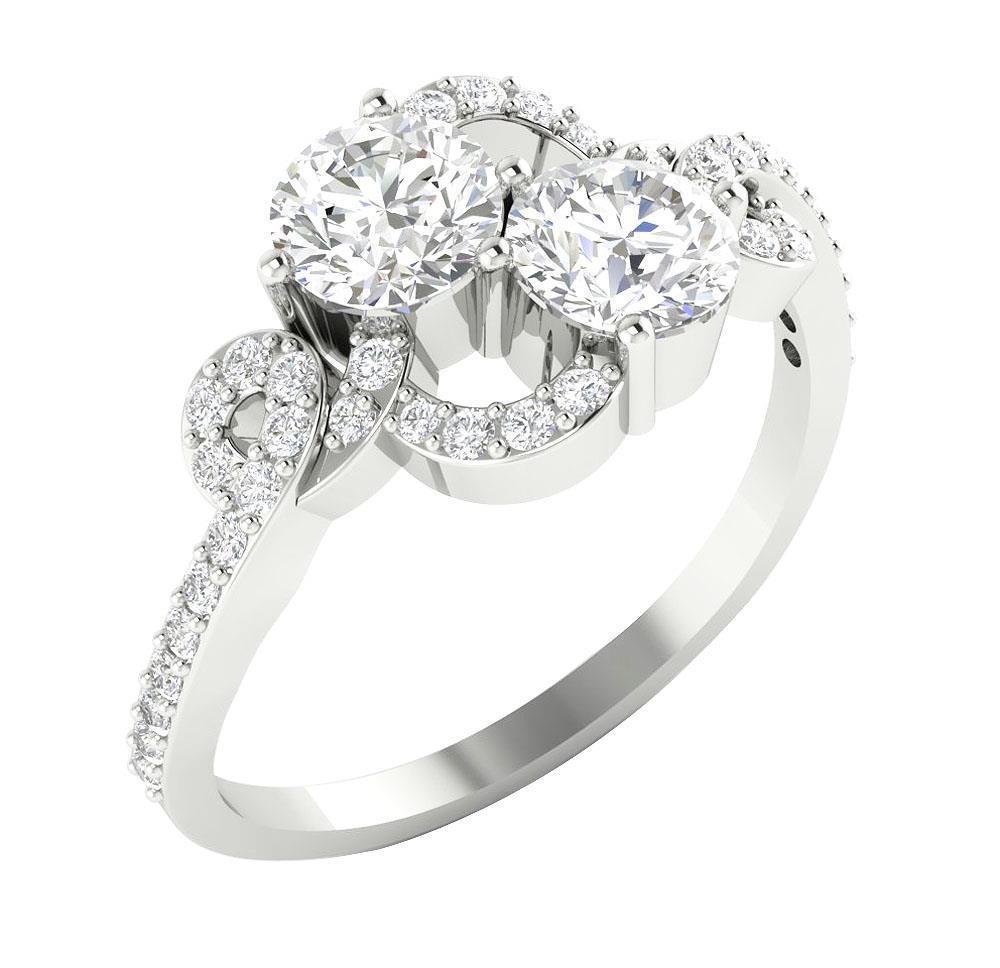 Solitaire Ring Forever Us Two Stone I1 G 1.35 Ct Natural Diamond 14K White Gold