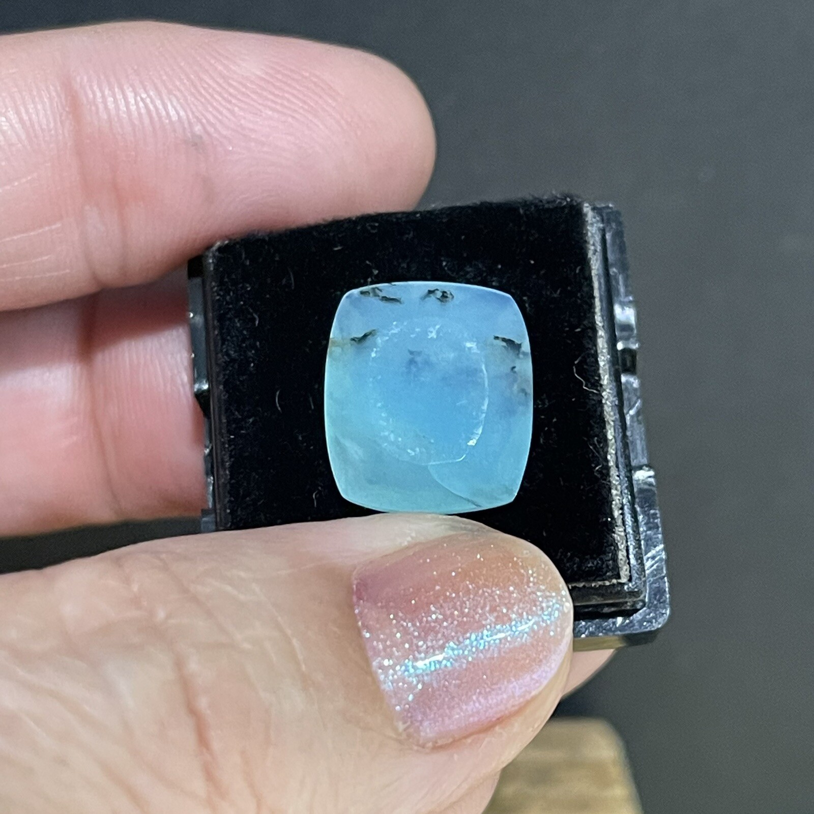 5.15ct 14.7×12.6x48mm Fine Blue Peruvian Opal Ring Cabochon Loose Faceted Gem