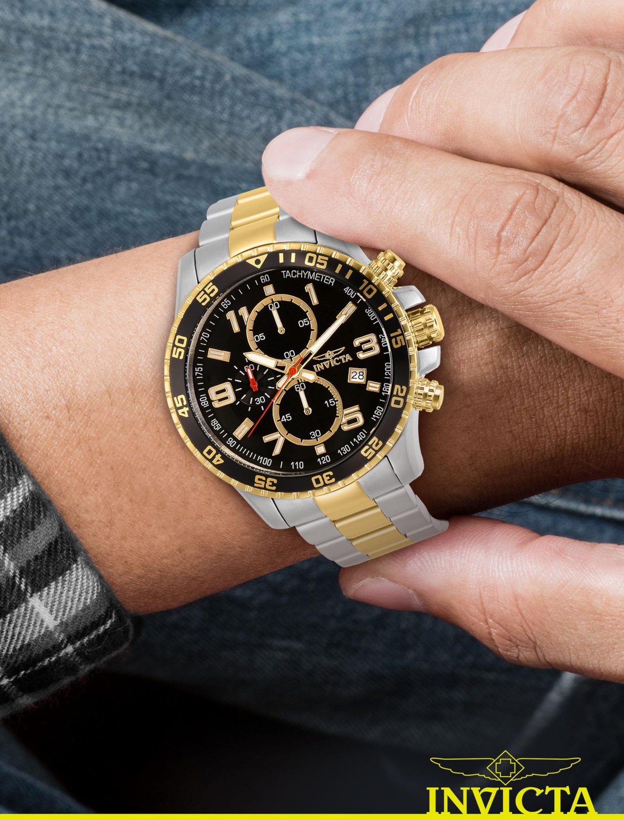 Invicta Men’s 14876 Specialty Chronograph Black Textured Dial Two Tone Stainless