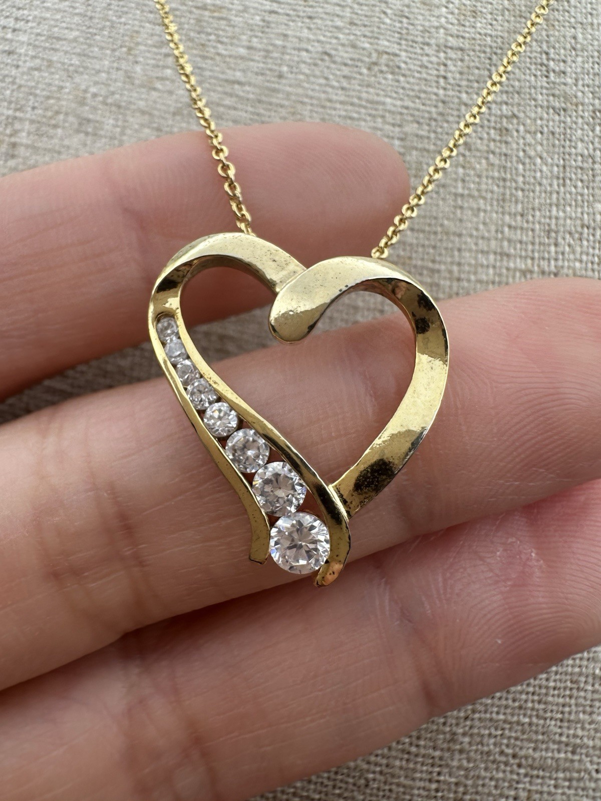 FAS 925 Sterling Silver Heart Pendant Necklace C Z 18”