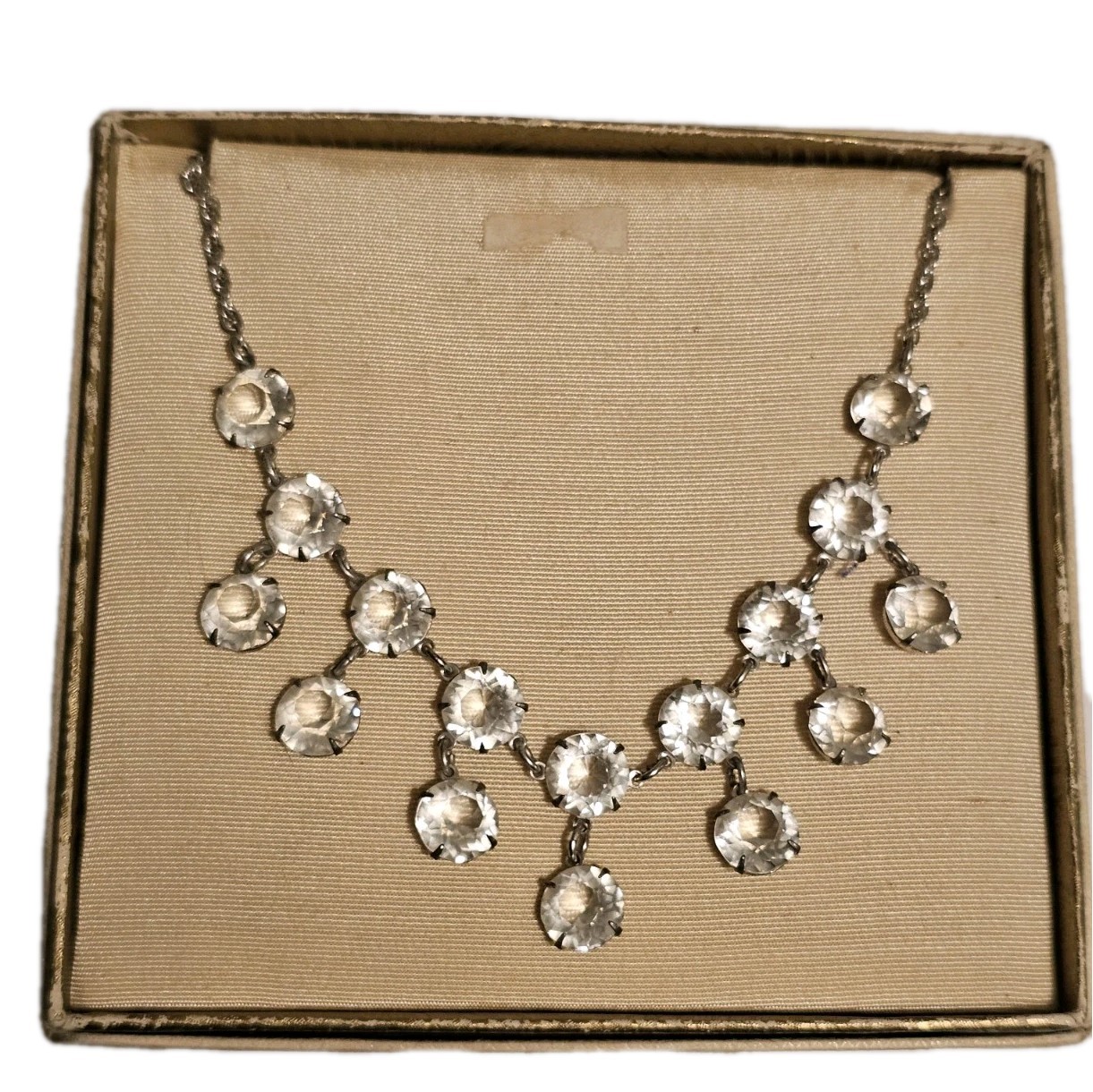 Very Ornate .925 Antique In Orig Box Bezel-style Glass Stone 15in Choker #S59/10